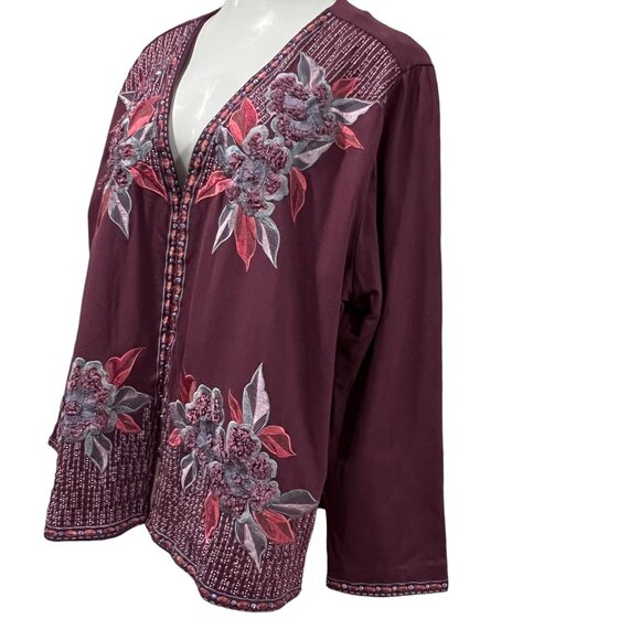 Soft Surroundings Playa Embroidered Open Front Boxy Cardigan, Purple, 2X - Picture 5 of 11